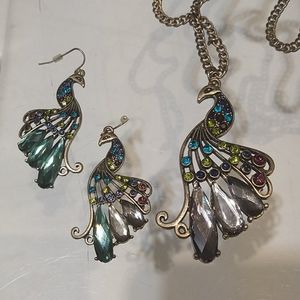 Peacock jewelry set pendant with ea